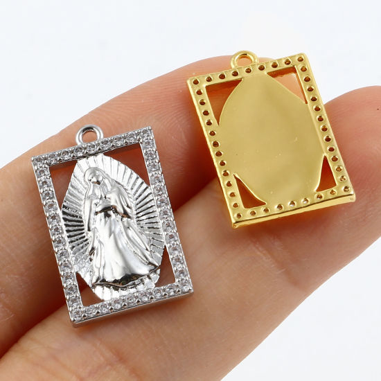 Изображение Латунь религия Подвески Прямоугольник Разноцветный Иисус Христос Прозрачный Страз 1 ШТ