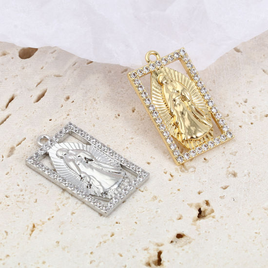 Изображение Латунь религия Подвески Прямоугольник Разноцветный Иисус Христос Прозрачный Страз 1 ШТ