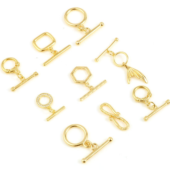 Bild von Messing Knebelverschluss 18K Vergoldet 1 Set                                                                                                                                                                                                                  