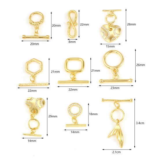 Bild von Messing Knebelverschluss 18K Vergoldet 1 Set                                                                                                                                                                                                                  