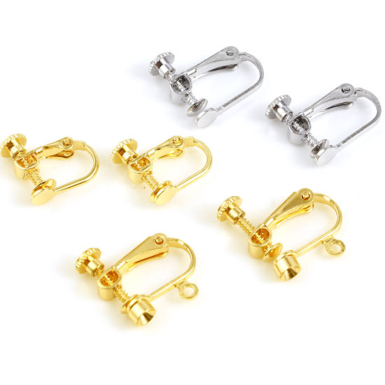 Image de Boucles d'Oreilles Clips Non Perçantes en Laiton Multicolore Forme de U Réglable 4 Pcs                                                                                                                                                                        