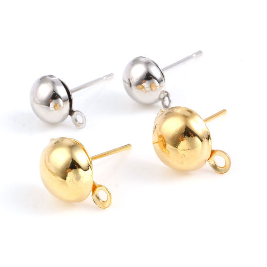 Picture of Brass Ear Post Stud Earrings Multicolor Round W/ Loop 10 PCs