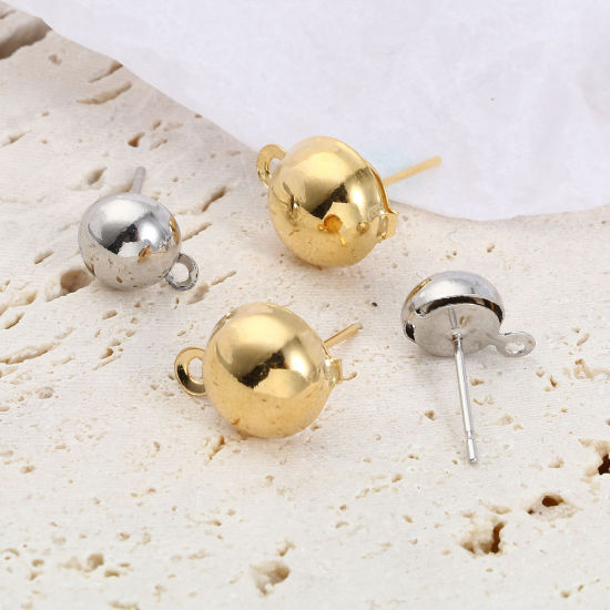 Picture of Brass Ear Post Stud Earrings Multicolor Round W/ Loop 10 PCs