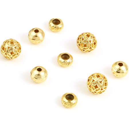 Brass Beads 18K Real Gold Plated 5 PCs