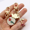 Picture of Valentine's Day Keychain & Keyring Gold Plated Multicolor Rose Flower 1 Set