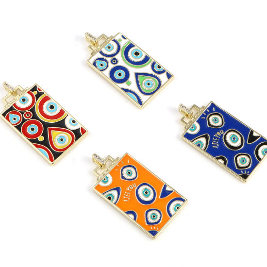 Image de 1 Pièce Pendentifs Religieux en Laiton Rectangle Plaqué Or Véritable 18K Multicolore Œil Mauvais Émail