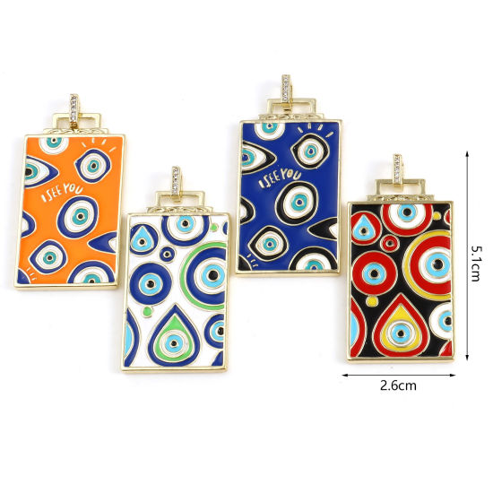 Image de 1 Pièce Pendentifs Religieux en Laiton Rectangle Plaqué Or Véritable 18K Multicolore Œil Mauvais Émail