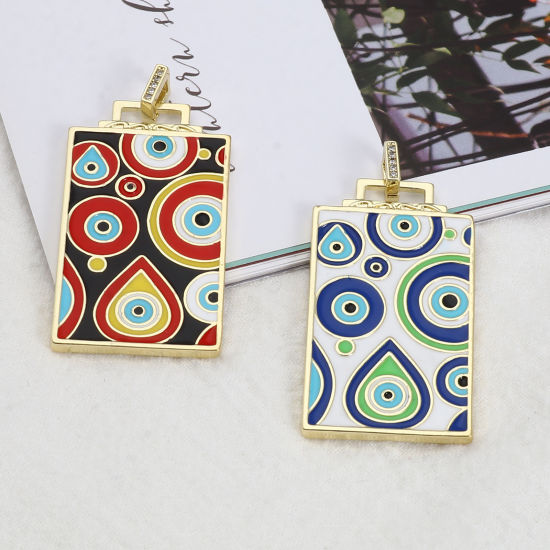 Image de 1 Pièce Pendentifs Religieux en Laiton Rectangle Plaqué Or Véritable 18K Multicolore Œil Mauvais Émail