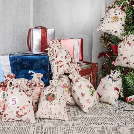 Image de Sacs d'Emballage Noël en Coton & Lin Kaki Léger 1 Kit