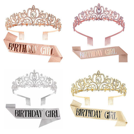 Immagine di Glitter Sash & Rhinestone Tiara For Women Birthday Party Favors