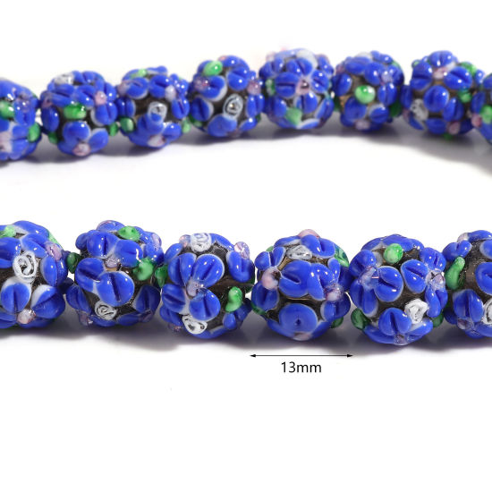 Picture of Lampwork Glass Beads Round Multicolor Flower About 13mm Dia, Hole: Approx 2.1mm, 2 PCs