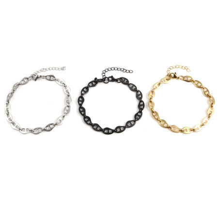 1 本 真空メッキ ステンレス鋼 アンクレット 多色 豚の鼻 23.5cm 長さ、