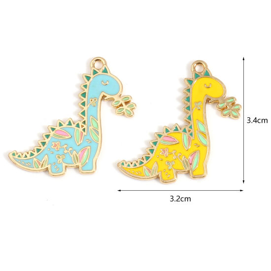 Immagine di Lega di Zinco Ciondoli Dinosauro Oro Placcato Multicolore Smalto 34mm x 32mm , 10 Pz