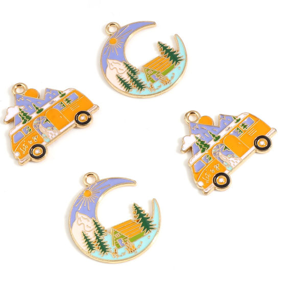 Imagen de Zamak Colgantes Coche Chapado en Oro Multicolor Montaña Esmalte 10 Unidades