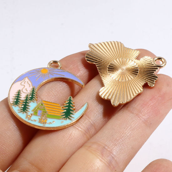 Imagen de Zamak Colgantes Coche Chapado en Oro Multicolor Montaña Esmalte 10 Unidades