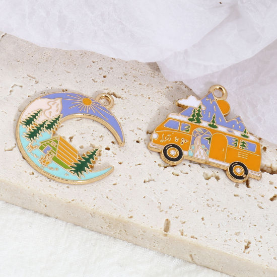 Imagen de Zamak Colgantes Coche Chapado en Oro Multicolor Montaña Esmalte 10 Unidades