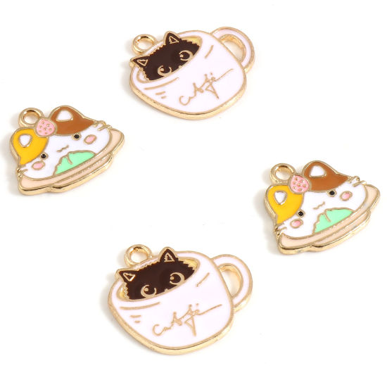 Picture of Zinc Based Alloy Charms Gold Plated Multicolor Cat Enamel 10 PCs