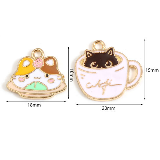 Picture of Zinc Based Alloy Charms Gold Plated Multicolor Cat Enamel 10 PCs