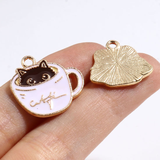 Picture of Zinc Based Alloy Charms Gold Plated Multicolor Cat Enamel 10 PCs