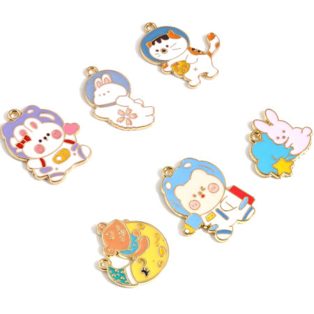 Picture of Zinc Based Alloy Galaxy Charms Gold Plated Multicolor Enamel 10 PCs