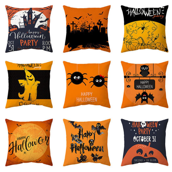 Picture of Cartoon Halloween Peach Skin Fabric Square Pillowcase Home Textile