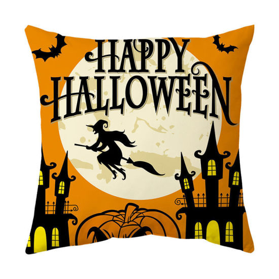 Изображение Cartoon Halloween Peach Skin Fabric Square Pillowcase Home Textile