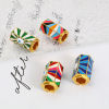 Picture of Zinc Based Alloy Religious Large Hole Charm Beads Gold Plated Multicolor Hexagonal Prism Evil Eye Enamel 21mm x 13mm, Hole: Approx 6.7mm, 1 Piece
