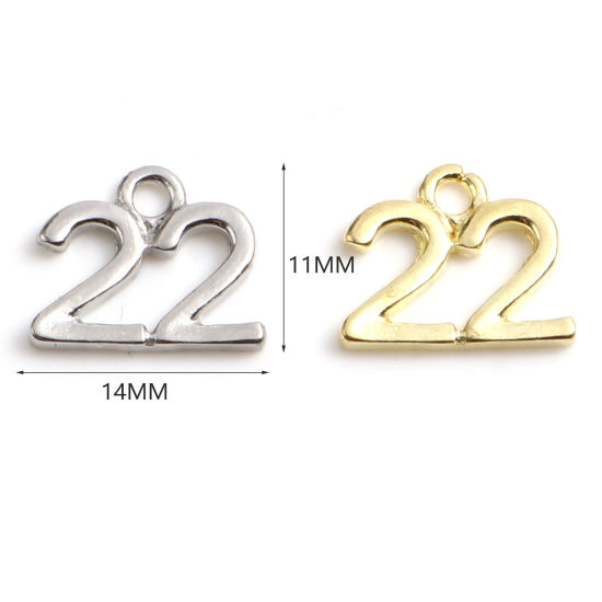 Immagine di Lega di Zinco Charms Numero Multicolore Lettere " 22 " 14mm x 11mm , 20 Pz