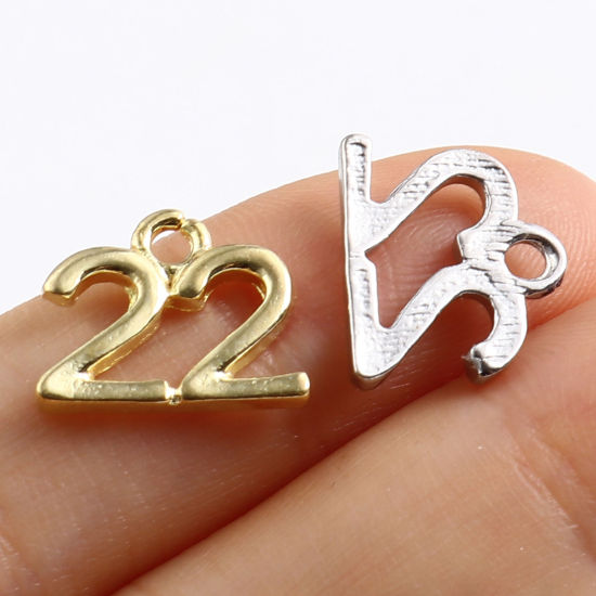 Immagine di Lega di Zinco Charms Numero Multicolore Lettere " 22 " 14mm x 11mm , 20 Pz