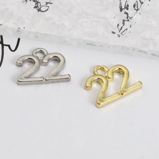 Immagine di Lega di Zinco Charms Numero Multicolore Lettere " 22 " 14mm x 11mm , 20 Pz