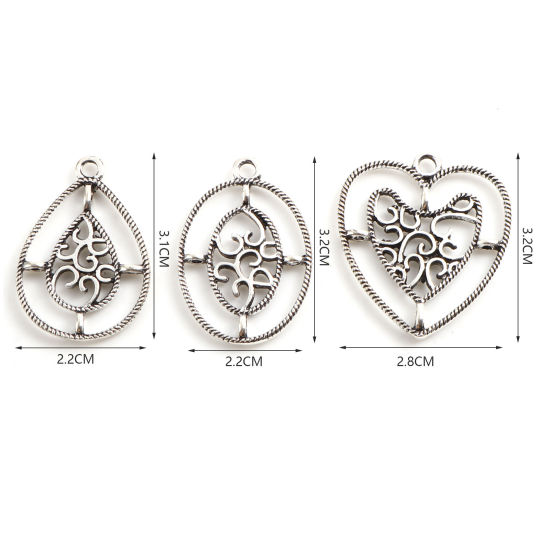 Bild von Zinklegierung Anhänger Antiksilber Filigran 10 Stück