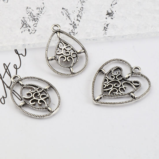Bild von Zinklegierung Anhänger Antiksilber Filigran 10 Stück