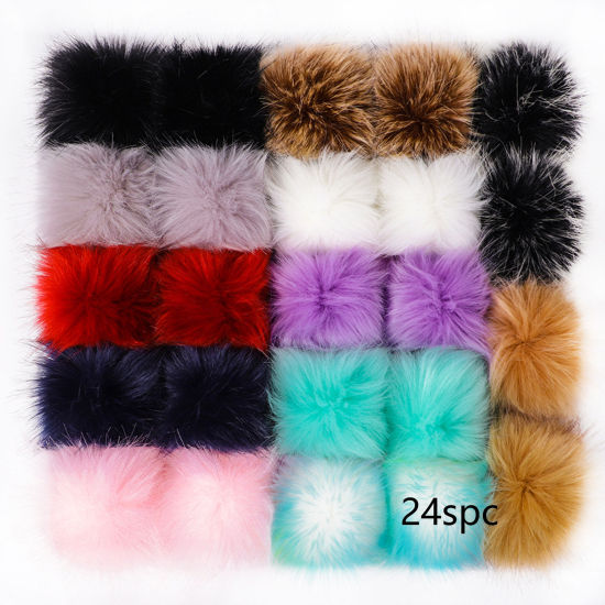 Bild von Polyester & Orlon Pompon Bommel Mit Druckknopf Bunt Rund 10cm Dia., 1 Packung （ 24 Stück/Paket)