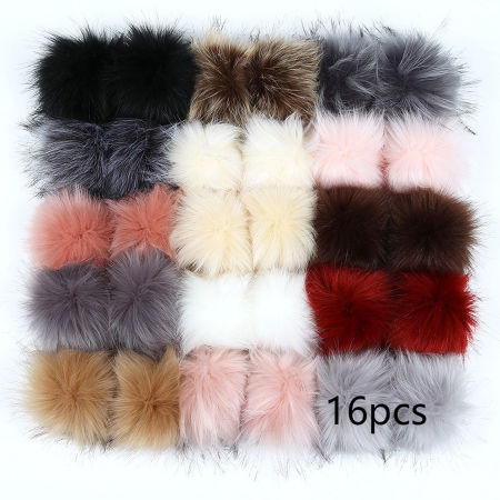 Polyester & Acrylic Pom Pom Balls With Rubber Band Multicolor Round 10cm Dia., 1 Packet ( 16PCs/Packet)