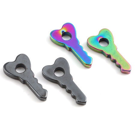 Hematite Beads Key Multicolor Heart About 29mm x 15mm, Hole: Approx 5.1mm, 2 PCs