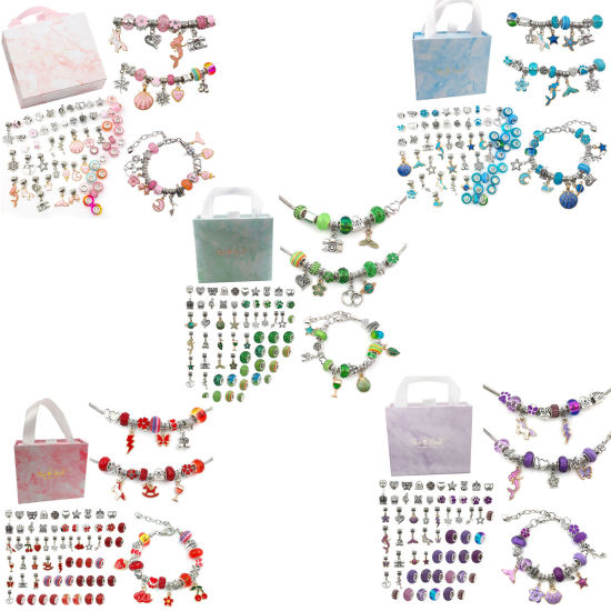 Image de Kit de Fabrication de Bijoux DIY Bracelet à Breloques pour Adolescentes Accessoires de Bricolage Artisanal en Alliage de Zinc Multicolore 14cm x 12cm, 1 Kit