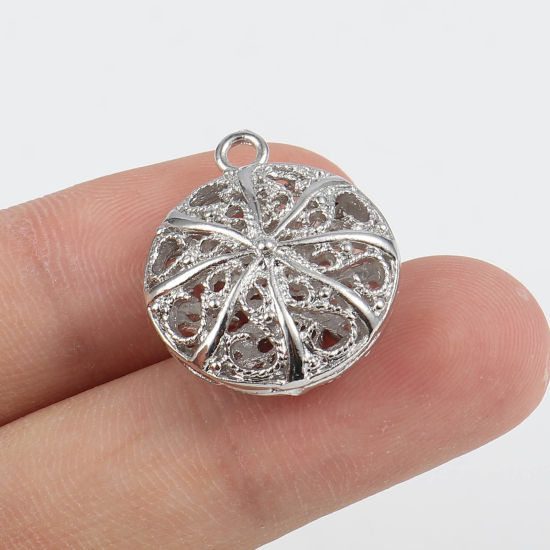 Изображение Латунь Подвески Круглые Разноцветный Ажурный Цветок 23мм x 19мм, 2 ШТ