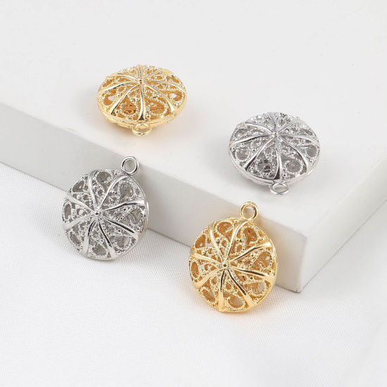 Изображение Латунь Подвески Круглые Разноцветный Ажурный Цветок 23мм x 19мм, 2 ШТ