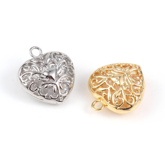 Изображение Латунь День святого Валентина Подвески Сердце Разноцветный Ажурный Цветок Прозрачный Страз 21мм x 19мм, 2 ШТ