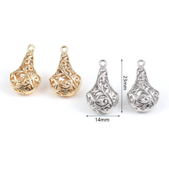 Image de Breloques en Laiton Eventail Multicolore Fleurs Creuses 23mm x 14mm, 2 Pcs
