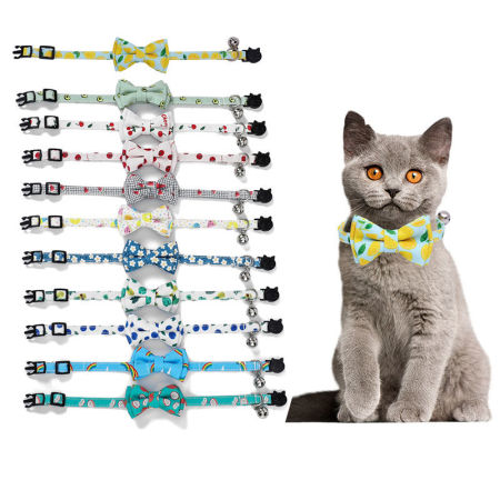 Polyester Bowknot Adjustable Cat Collar with Bell Safety Buckle Pet Supplies