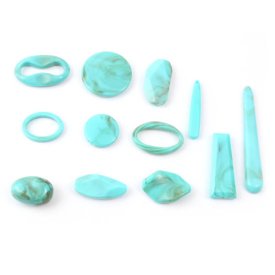 Image de Perles en Acrylique Bleu-Vert Imitation Turquoise 100 Pcs