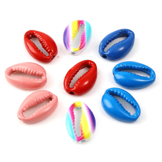 Immagine di Lega di Zinco Perline Conchiglia Multicolore Pittura Circa 17mm x 12mm, Foro:Circa 2.1mm, 5 Pz
