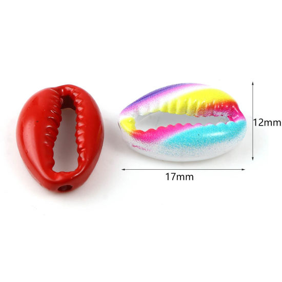 Immagine di Lega di Zinco Perline Conchiglia Multicolore Pittura Circa 17mm x 12mm, Foro:Circa 2.1mm, 5 Pz