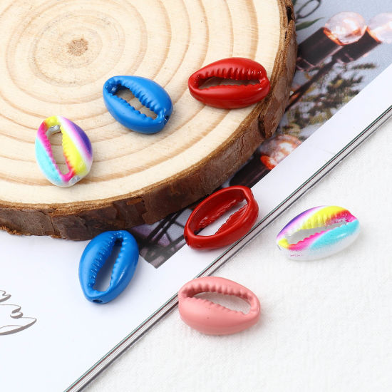 Immagine di Lega di Zinco Perline Conchiglia Multicolore Pittura Circa 17mm x 12mm, Foro:Circa 2.1mm, 5 Pz