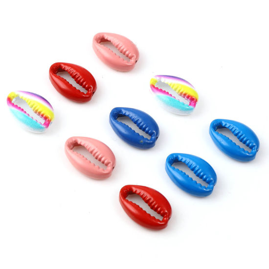 Immagine di Lega di Zinco Perline Conchiglia Multicolore Pittura Circa 17mm x 12mm, Foro:Circa 2.1mm, 5 Pz