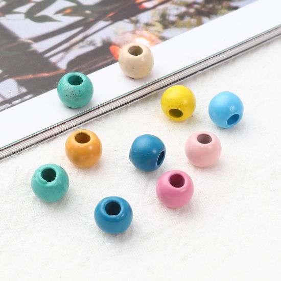 Immagine di Lega di Zinco Perline Tondo Multicolore Pittura Circa 6mm Dia, Foro:Circa 2.4mm, 10 Pz