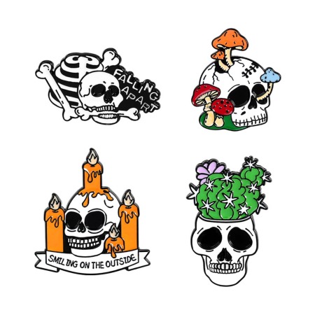 Image de Broche Epingle Halloween Tête de Mort Multicolore Émail 1 Pièce