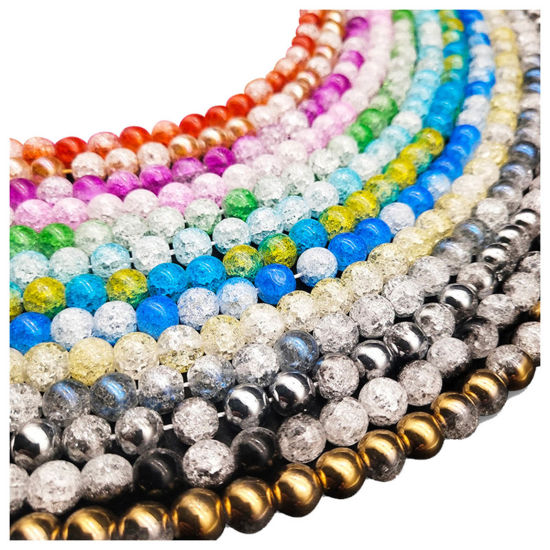 Picture of Glass Beads Round Multicolor Crack Plating 1 Strand