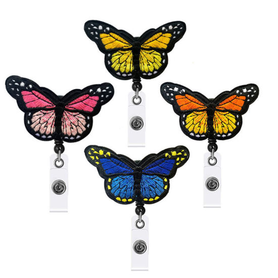 Picture of Fabric Embroidered Butterfly Retractable Badge Reel Clip With PVC ID Card Holders